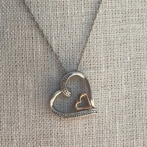 Sterling Silver Diamond Encrusted Heart Necklace​​​​​​​​​​